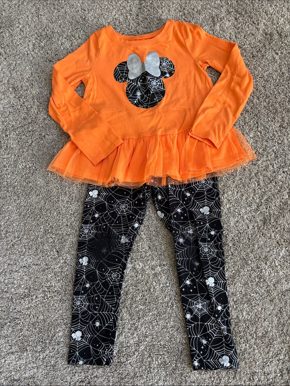 jumping beans Orange Tulle Tutu Top with Black Spiderweb Leggings Set